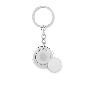 Flat Ring fém kulcstartó bevásárlókocsi érmével