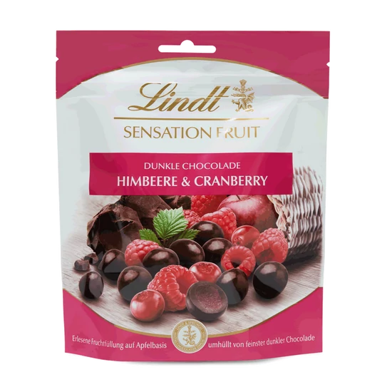 Lindt sensation fruit málna és vörösáfonya darabok étcsokoládéval bevonva